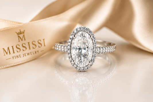 6 carat oval cut lab grown diamond engagement ring by MISSISSI Fine Jewelry