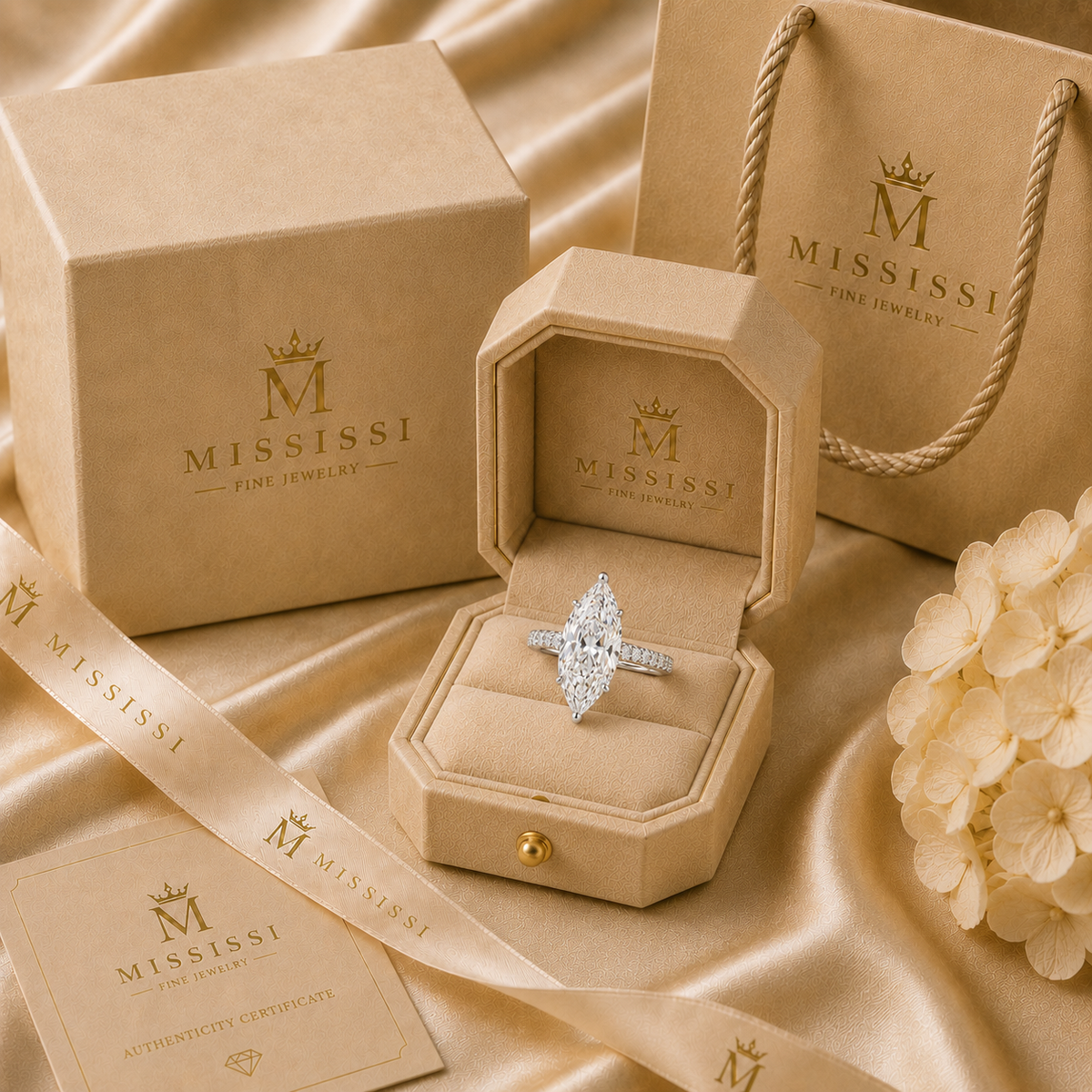 5 Carat Marquise Lab-Grown Diamond Regal Engagement Ring, jewelry detail view — MISSISSI Fine Jewelry