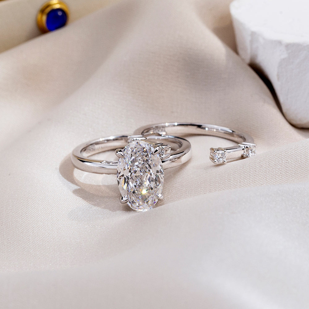 18K Gold Large Oval Diamond Ring | Convertible Elegant Jewelry for Engagement, Wedding & Anniversary Gifts