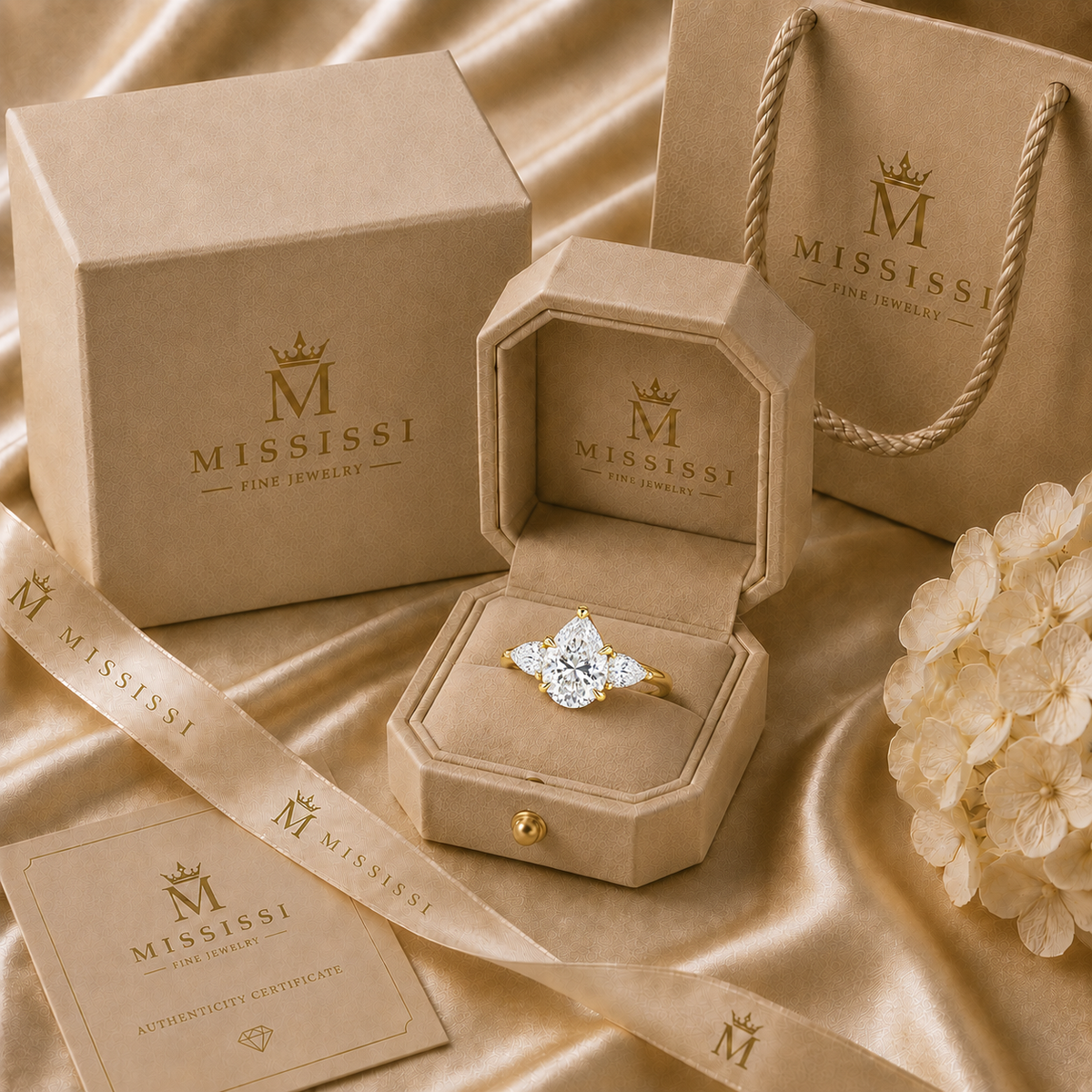 3 Carat Pear Cut Lab-Grown Diamond Solitaire Ring, jewelry detail view — MISSISSI Fine Jewelry