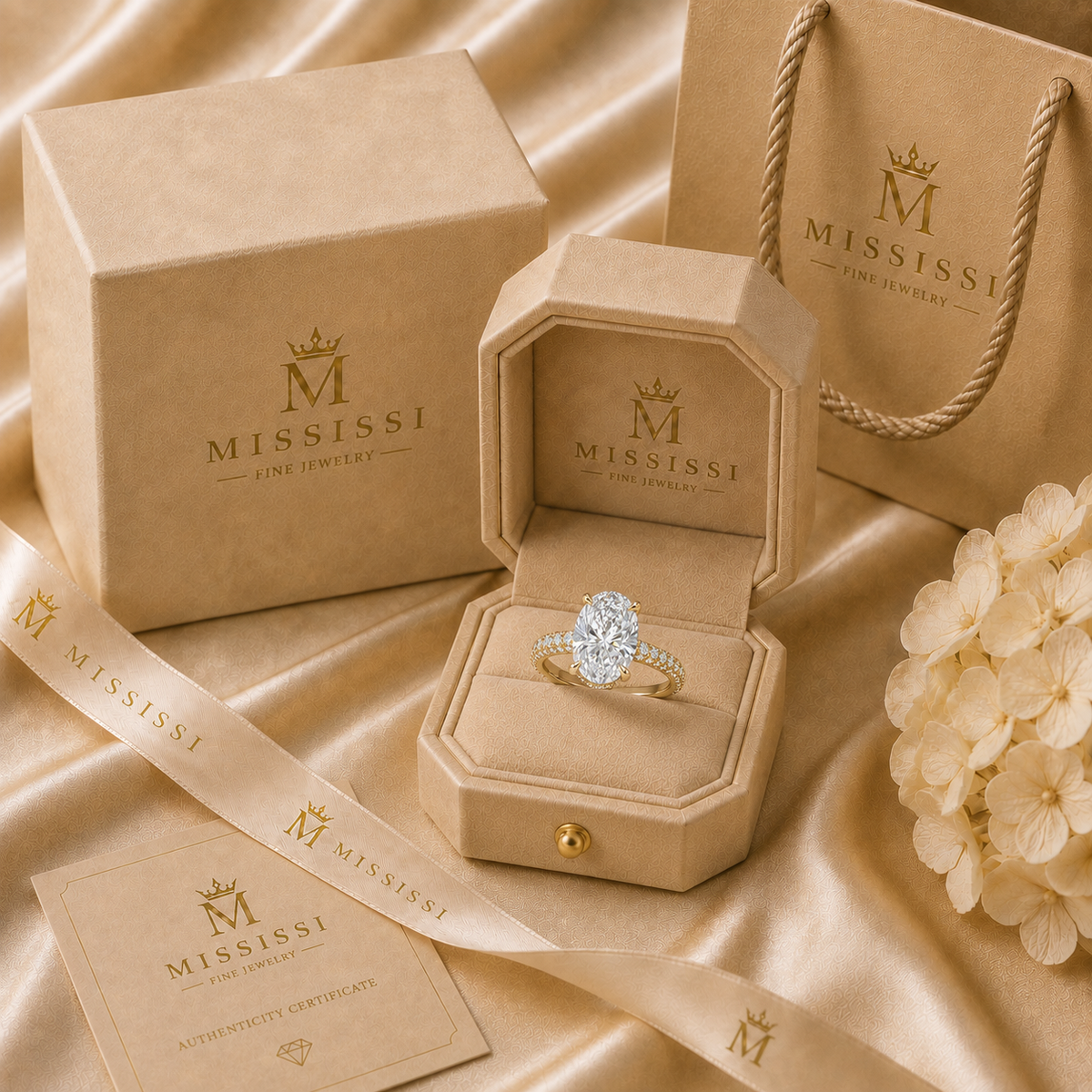 5 Carat Oval Lab-Grown Diamond Engagement Ring, jewelry detail view — MISSISSI Fine Jewelry