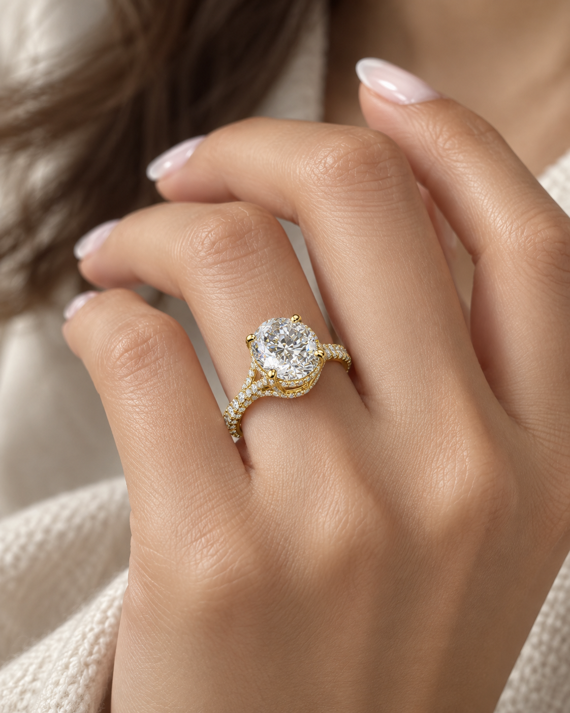 5 Carat Oval Lab-Grown Diamond Heavy Pavé Ring, jewelry detail view — MISSISSI Fine Jewelry