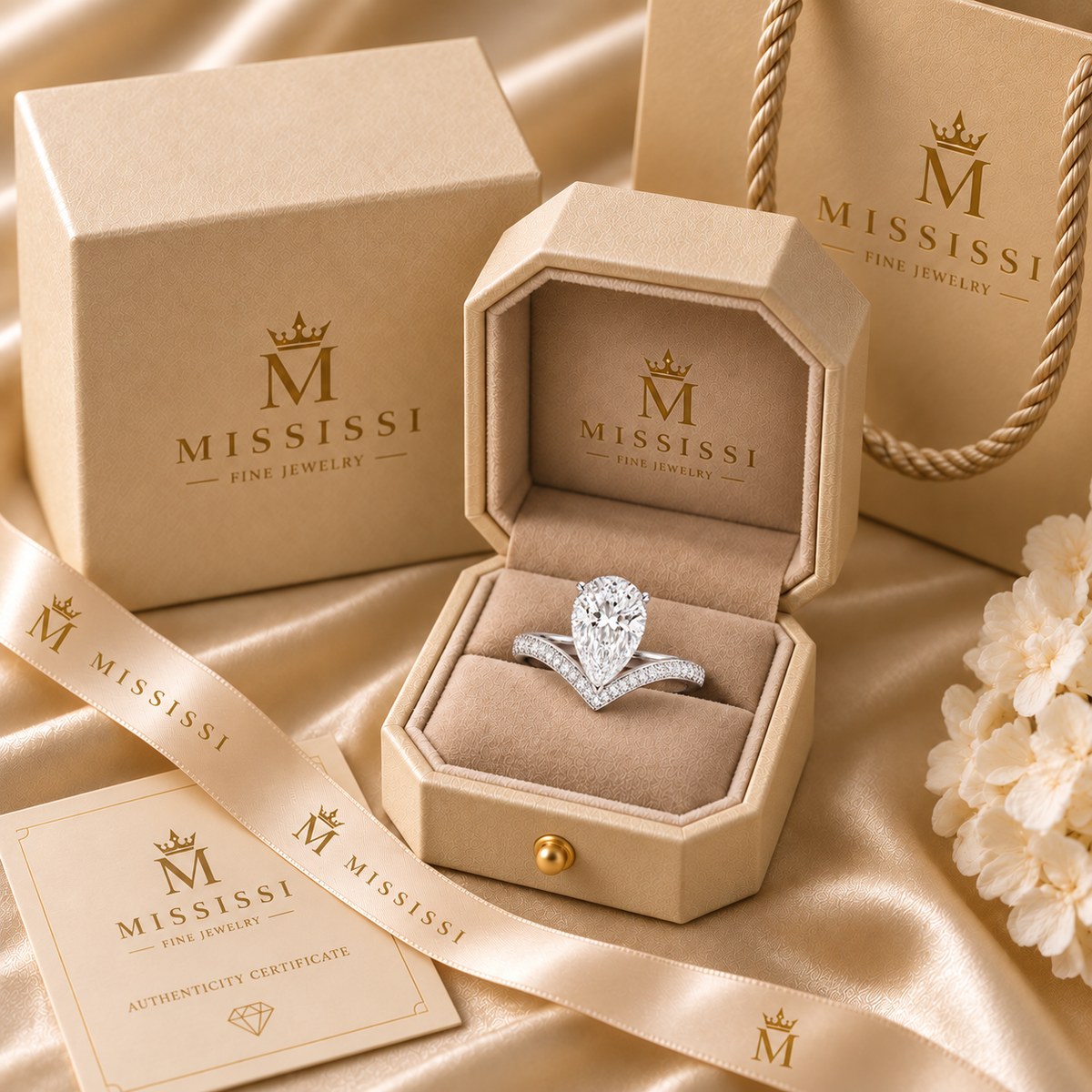 1 Carat Pear-Shaped Lab-Grown Diamond Ring, jewelry detail view — MISSISSI Fine Jewelry
