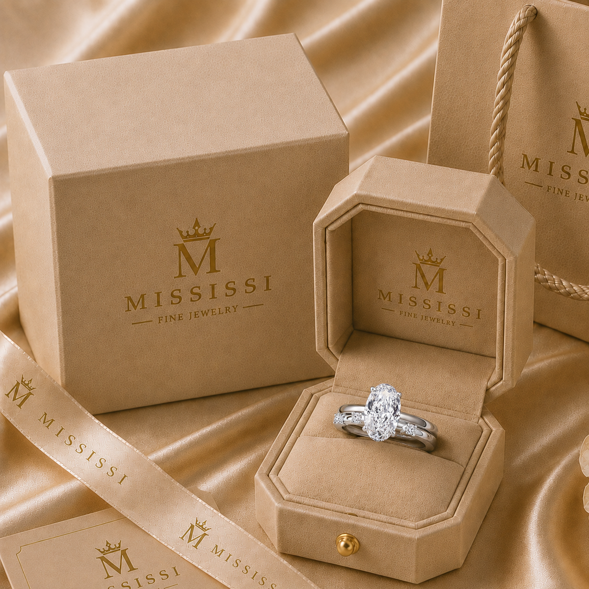 5 Carat Oval Lab-Grown Diamond 2-Ring Bridal Set, jewelry detail view — MISSISSI Fine Jewelry