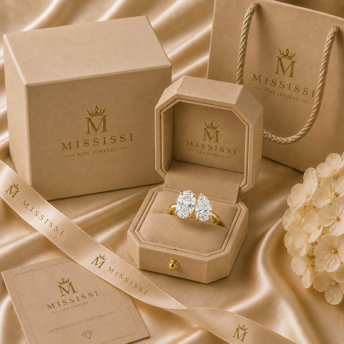 4 CTW Oval & Pear Lab-Grown Diamond Toi et Moi Ring, jewelry detail view — MISSISSI Fine Jewelry