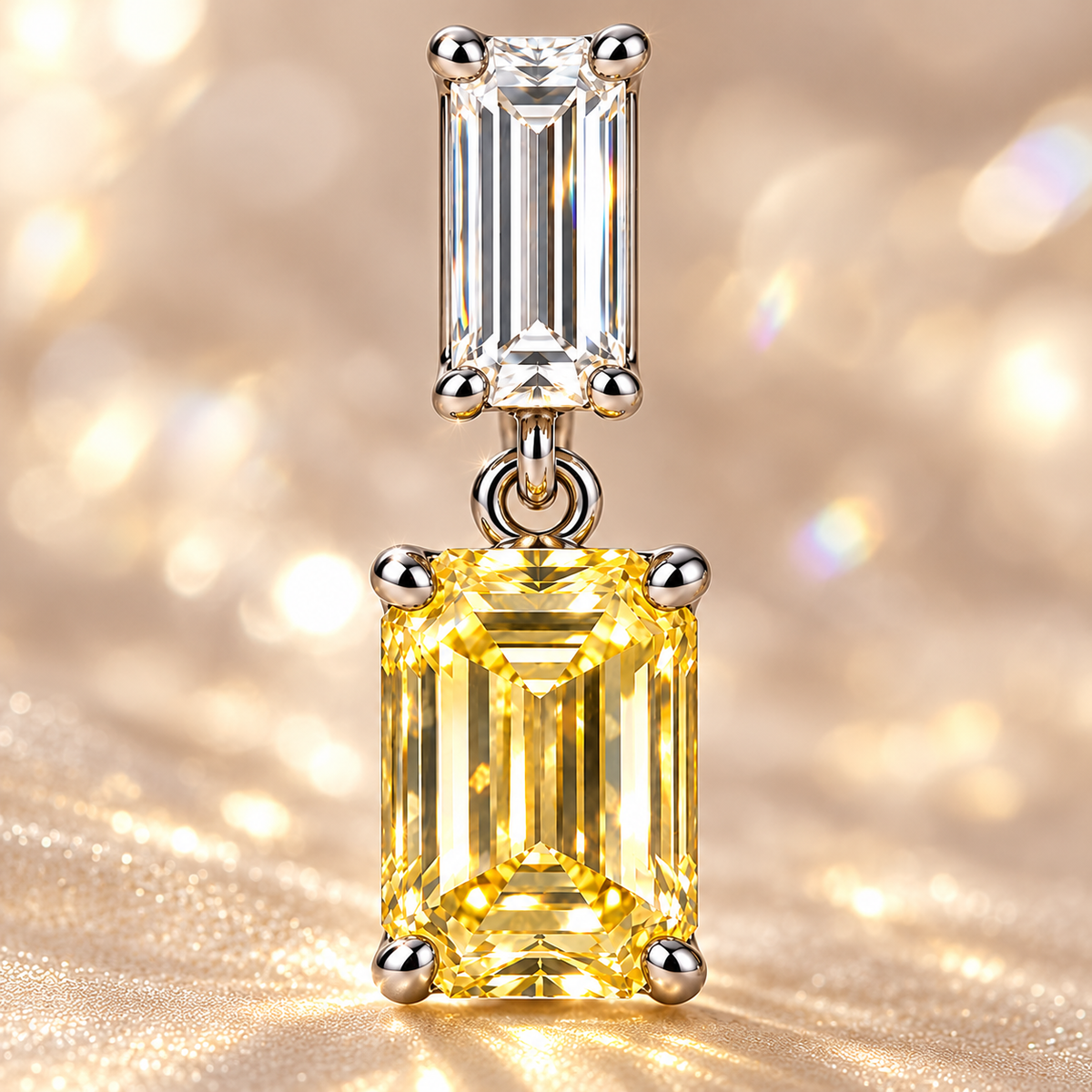 Design visualization of MISSISSI YE02 yellow lab-grown diamond earrings, gemstone and setting detail