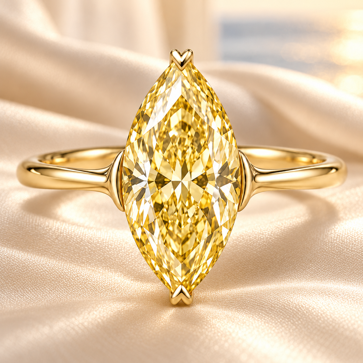 MISSISSI YR10 yellow lab-grown diamond ring in a luxury natural-light scene; design visualization