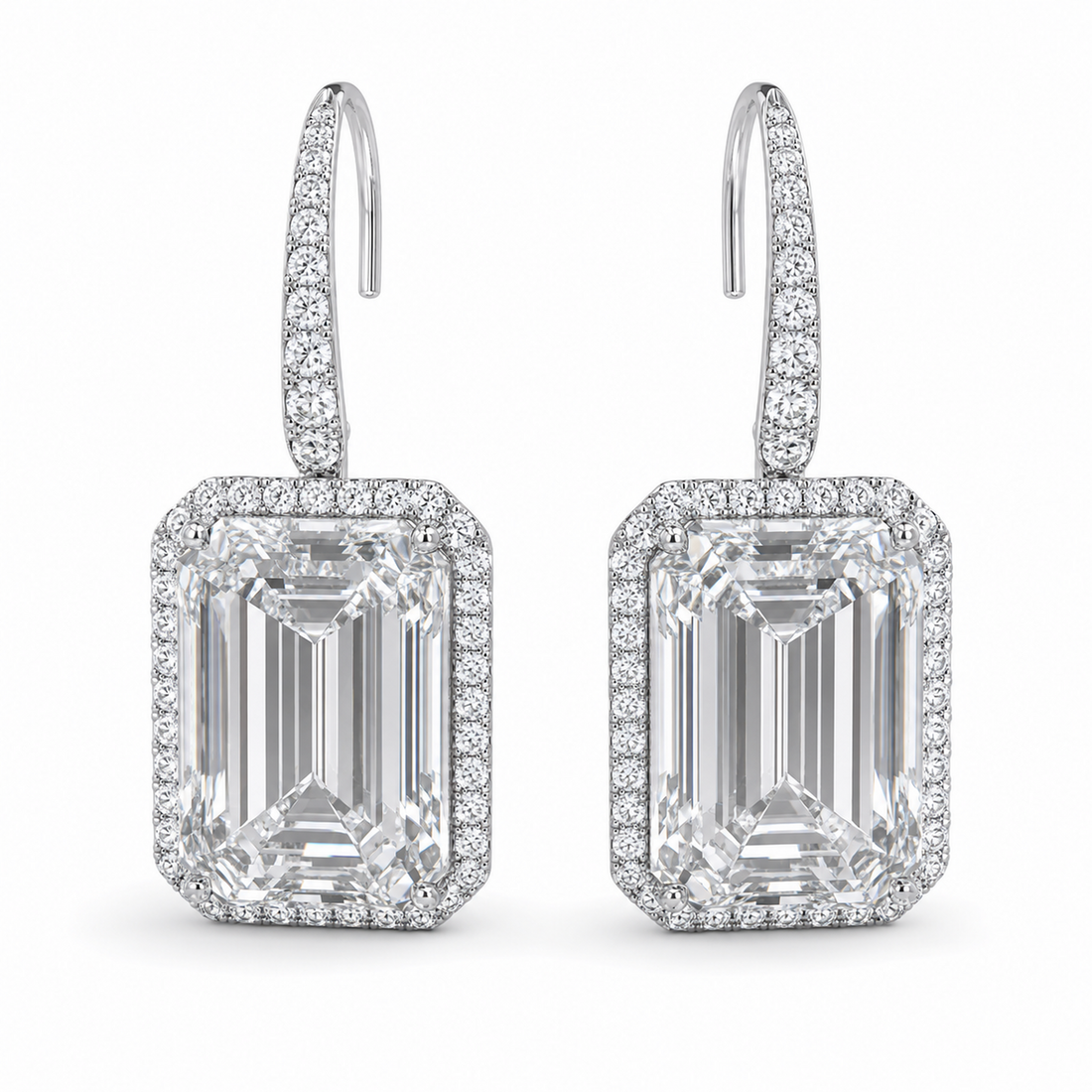 6 CTW emerald-cut lab-grown diamond platinum drop earrings by MISSISSI