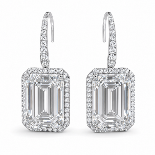 6 CTW emerald-cut lab-grown diamond platinum drop earrings by MISSISSI