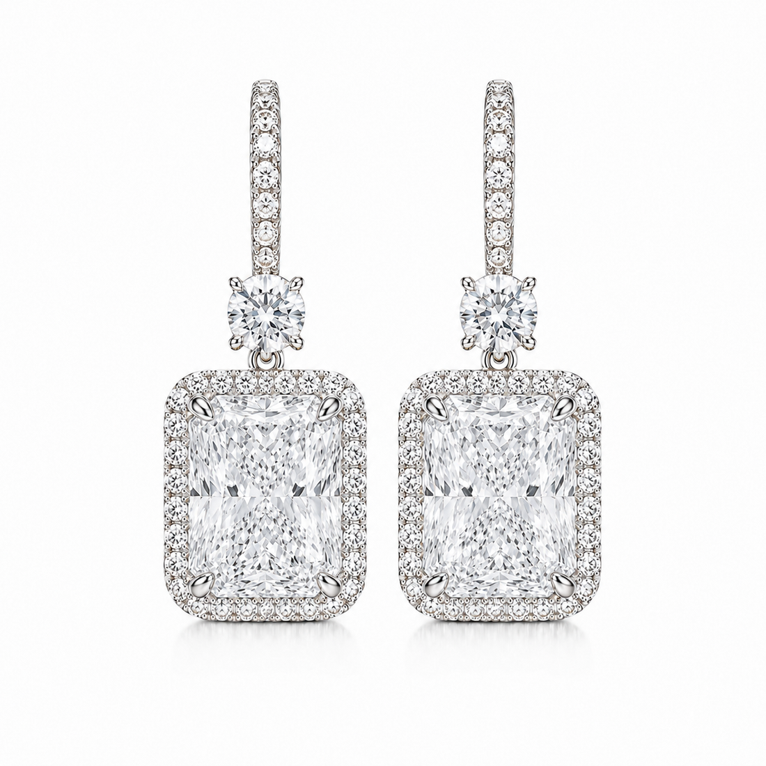 6 CTW white radiant lab-grown diamond platinum halo earrings by MISSISSI