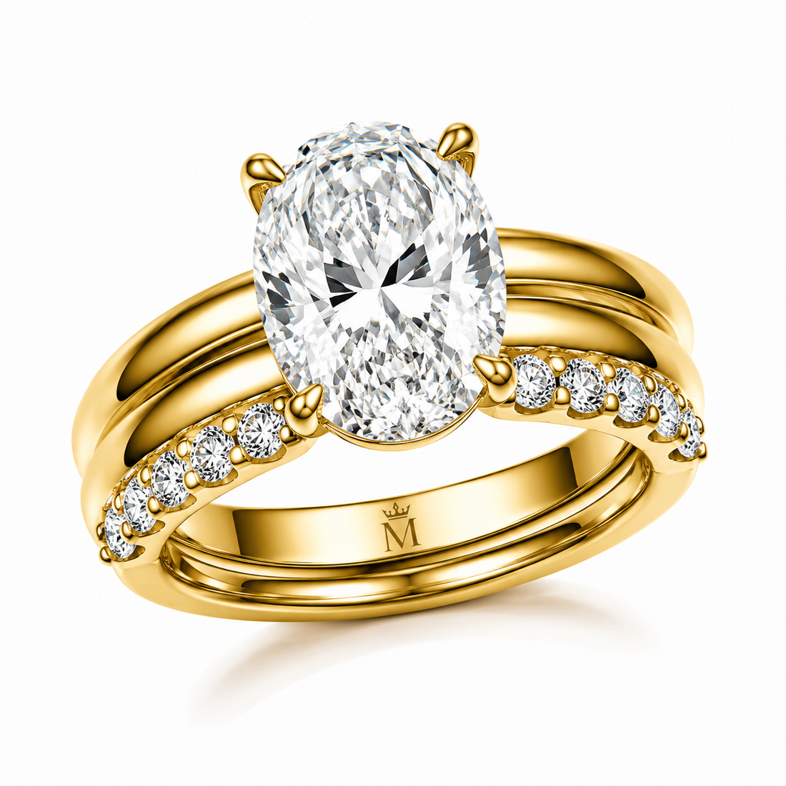 MISSISSI oval lab-grown diamond ring with coordinating diamond bands