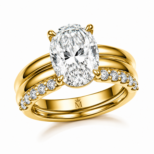 6 carat oval lab-grown diamond three-ring bridal set by MISSISSI