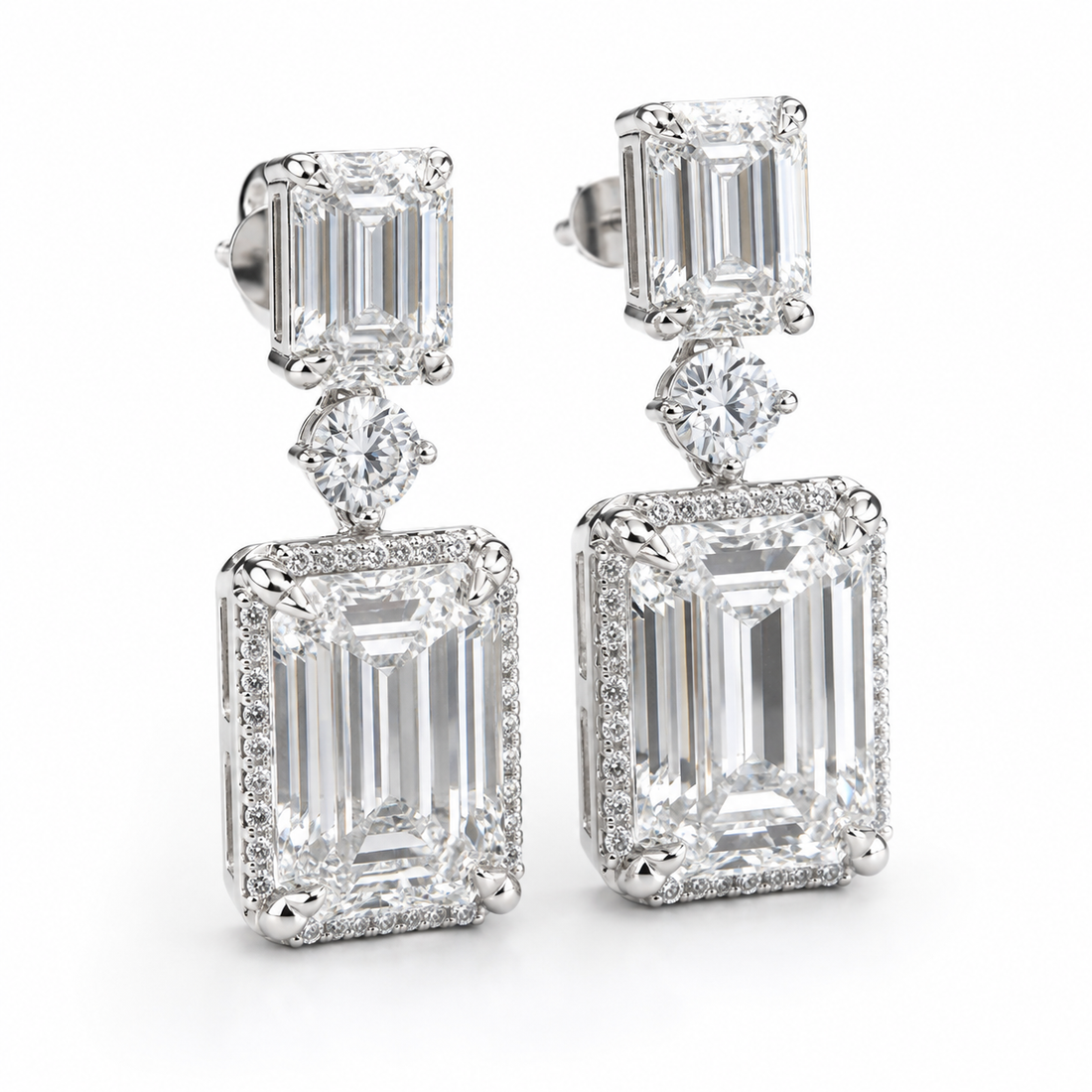6 CTW emerald-cut lab-grown diamond architectural drop earrings by MISSISSI