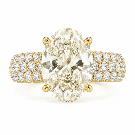 6 carat oval lab-grown diamond pavé engagement ring by MISSISSI