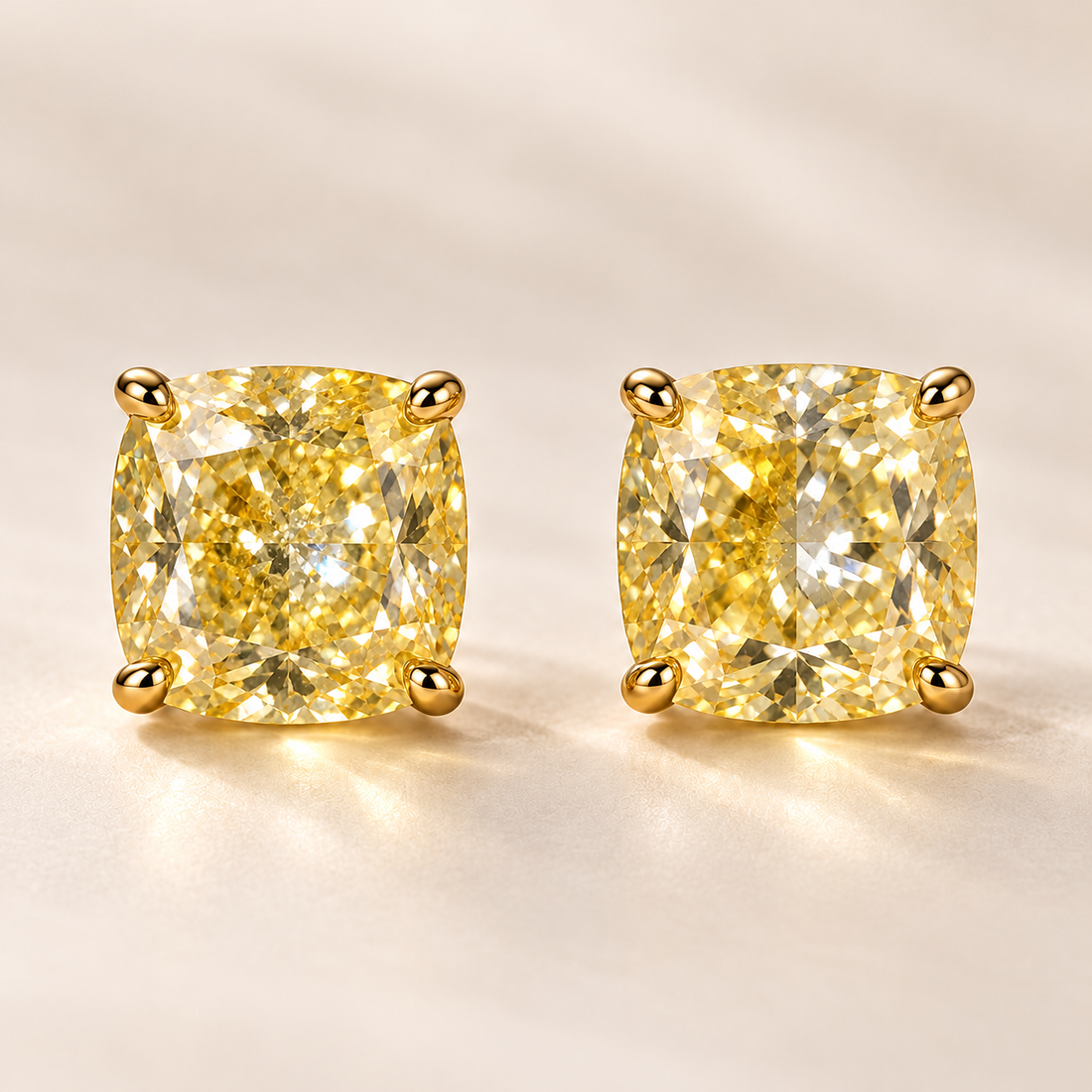MISSISSI 1 carat each cushion-cut yellow lab-grown diamond stud earrings