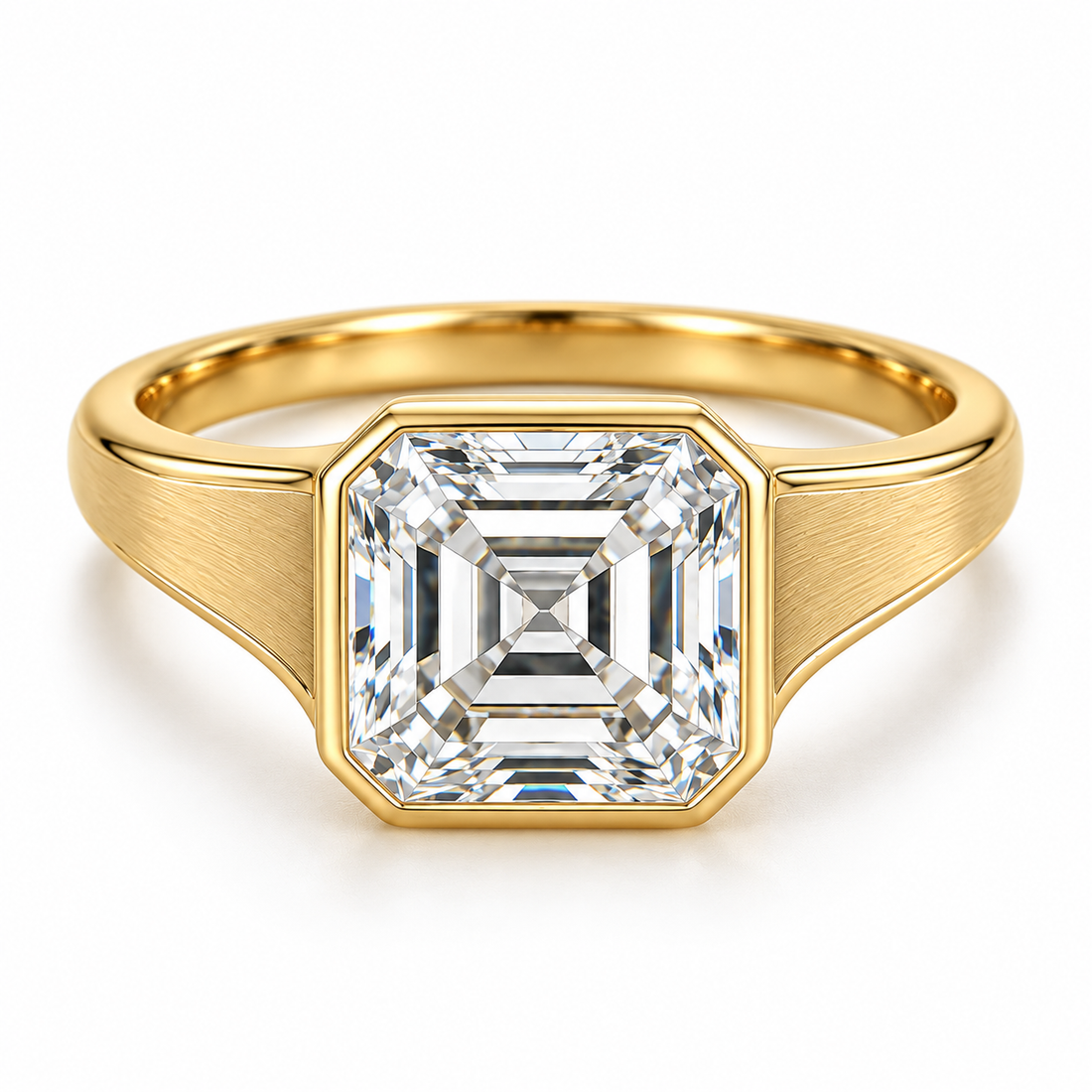 MISSISSI 3 carat Asscher-cut lab-grown diamond sculpted bezel ring in gold