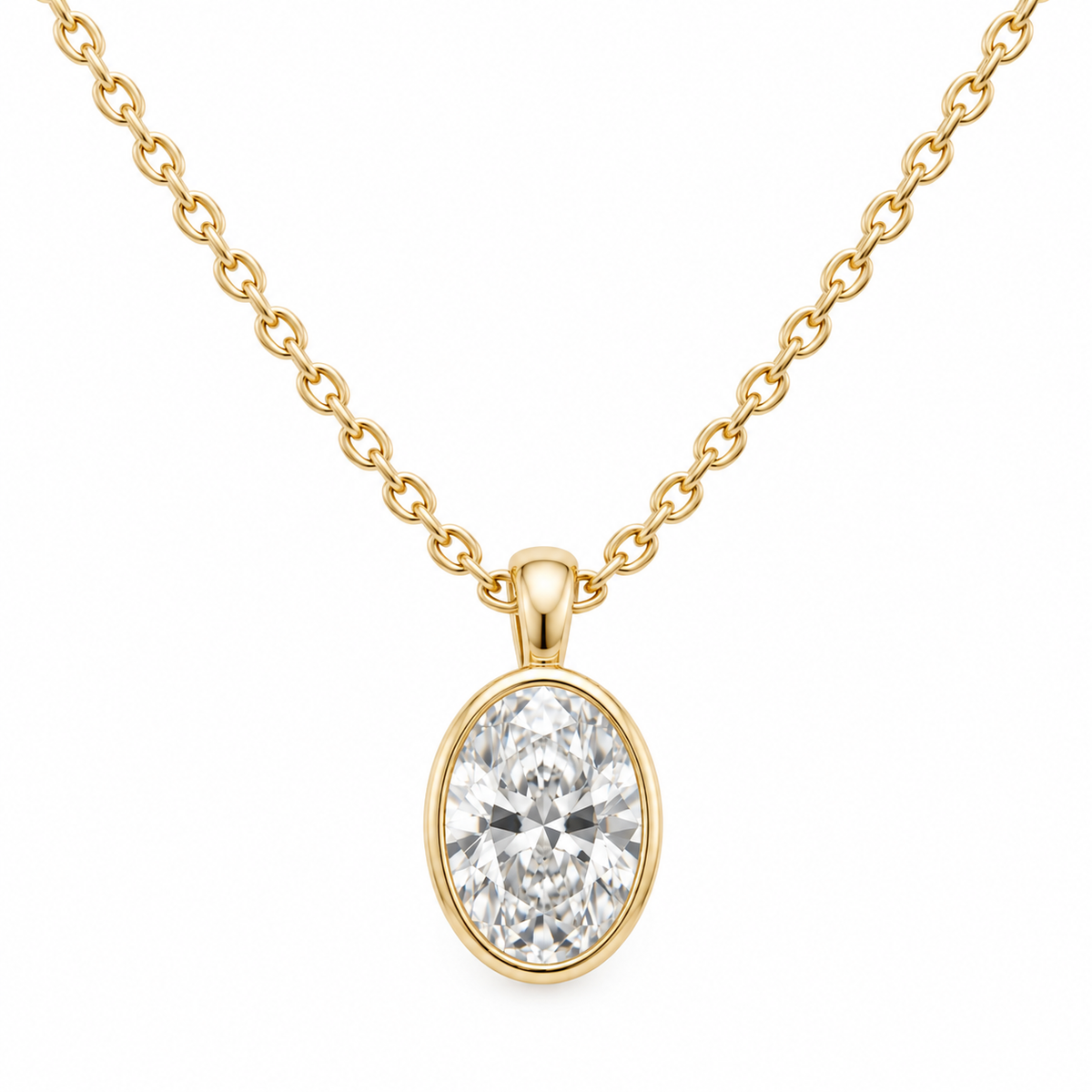 Top view of the oval lab-grown diamond bezel pendant setting.