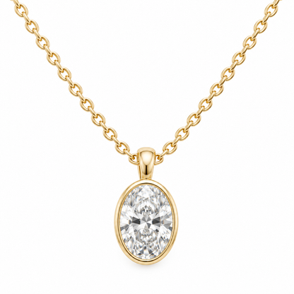 Top view of the oval lab-grown diamond bezel pendant setting.