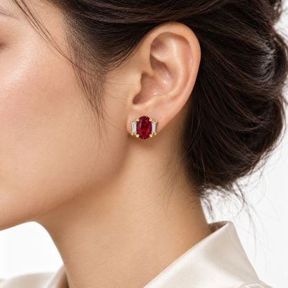 MISSISSI RB16 lab-grown ruby jewelry in yellow gold, adult wearer design visualization