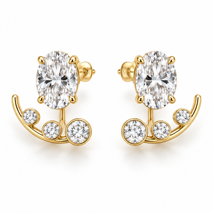 Arclet oval diamond studs and graduated round ear jackets, matching pair in yellow gold, AI design preview