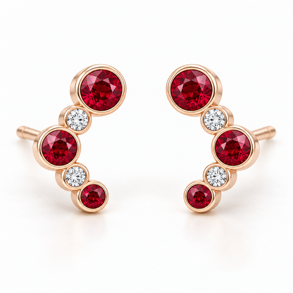 MISSISSI Scarlet Arc Graduated Lab-Grown Ruby & Diamond Studs in rose gold, hero design visualization