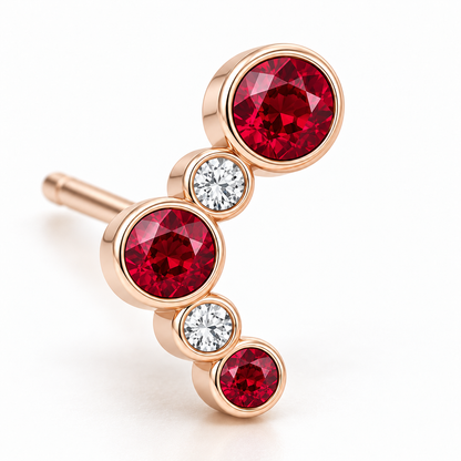 MISSISSI Scarlet Arc Graduated Lab-Grown Ruby & Diamond Studs in rose gold, detail design visualization