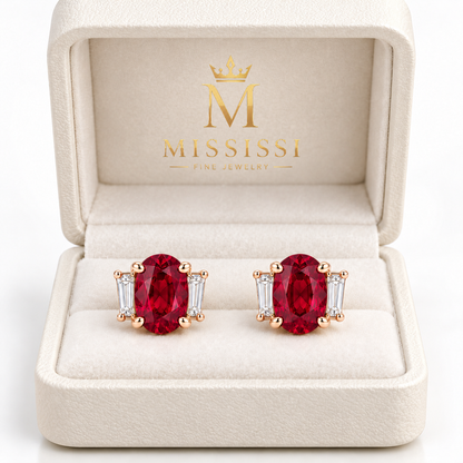 MISSISSI RB16 lab-grown ruby jewelry in rose gold, packaging design visualization