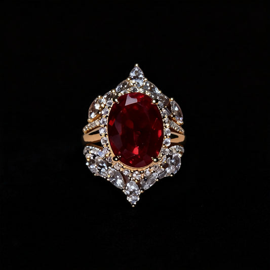 6-Carat Cultivated Ruby & Diamond Ring Set - 3-Piece Luxury Stackable Bridal Set in 14K Gold 18KGold