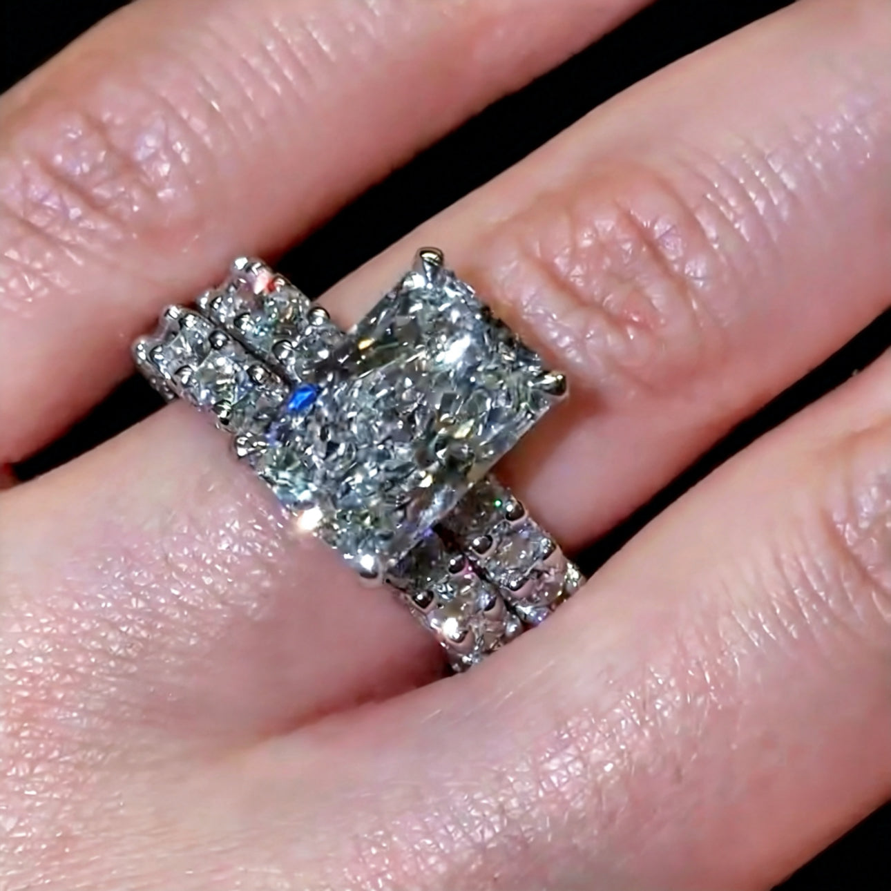 6-Carat Square Radiant Diamond Ring with Full Eternity Band - D Color VVS Lab-Grown Set