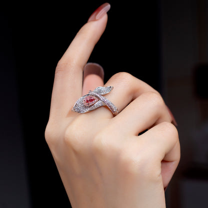 Luxury White Diamond Ring with Pink Diamond Accents | Leaf Design, Symbolic & Elegant
