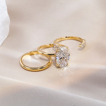 18K Gold Large Oval Diamond Ring | Convertible Elegant Jewelry for Engagement, Wedding & Anniversary Gifts