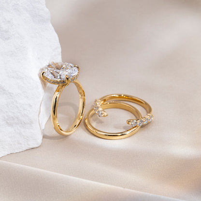 18K Gold Large Oval Diamond Ring | Convertible Elegant Jewelry for Engagement, Wedding & Anniversary Gifts