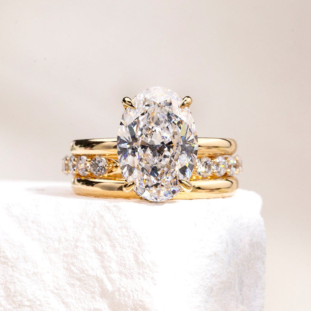 18K Gold Large Oval Diamond Ring | Convertible Elegant Jewelry for Engagement, Wedding & Anniversary Gifts