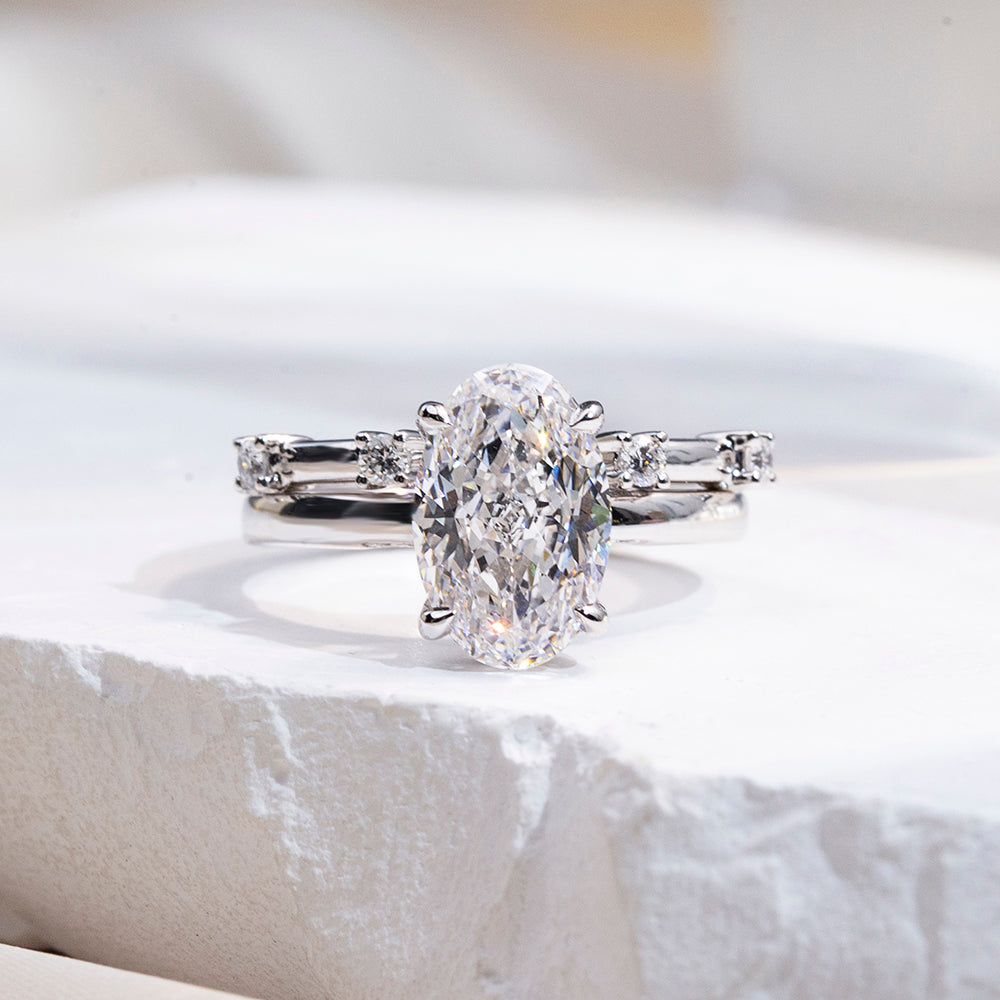 18K Gold Large Oval Diamond Ring | Convertible Elegant Jewelry for Engagement, Wedding & Anniversary Gifts