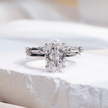 18K Gold Large Oval Diamond Ring | Convertible Elegant Jewelry for Engagement, Wedding & Anniversary Gifts