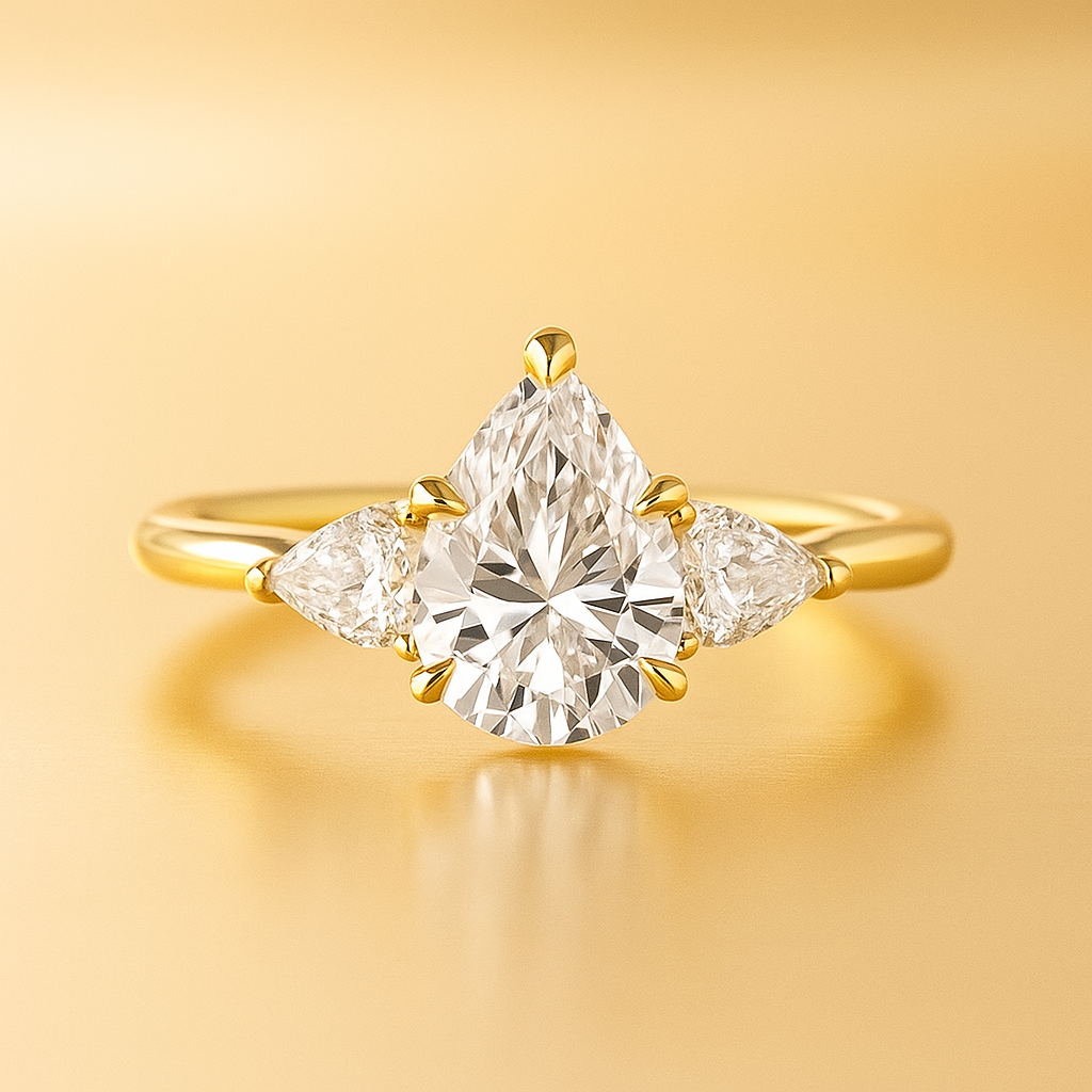 18K Gold Pear-Shaped Diamond Ring | Elegant Engagement, Wedding & Anniversary Jewelry for Women