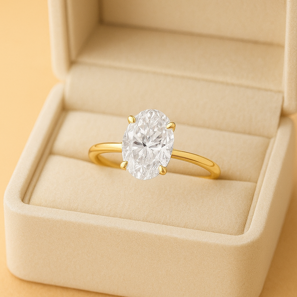 18K Gold Large Oval Diamond Ring | Elegant Engagement, Wedding & Anniversary Jewelry for Women