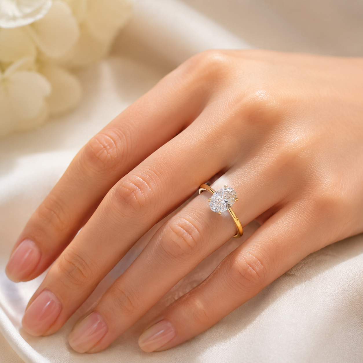 5 Carat Oval Solitaire Lab Grown Diamond Ring | D Color VVS Clarity | Minimalist Luxury 14K Gold Engagement Ring