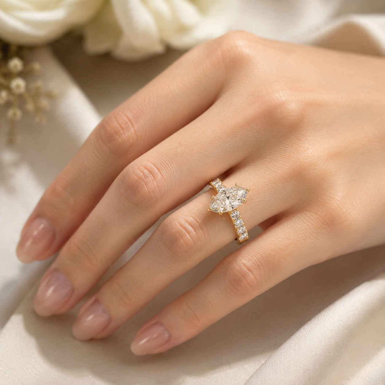 5 Carat Marquise Cut Lab Grown Diamond Ring | D Color VVS Clarity | Luxury Statement 14K Gold Engagement Ring