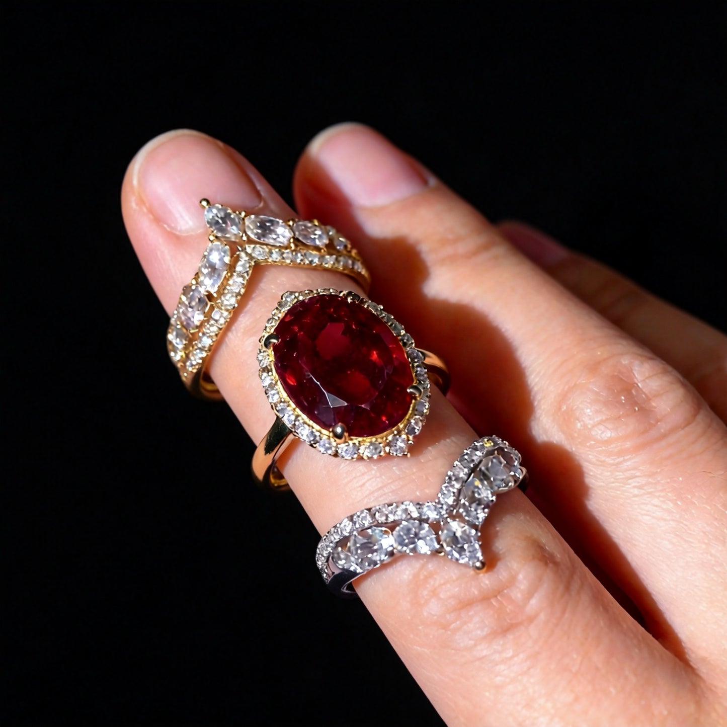 6-Carat Cultivated Ruby & Diamond Ring Set - 3-Piece Luxury Stackable Bridal Set in 14K Gold 18KGold