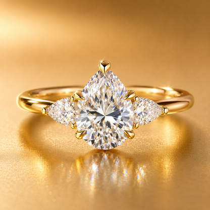 3-Carat Pear Cut Lab-Grown Diamond Solitaire Ring - D Color VVS Simple Elegant Wedding Ring