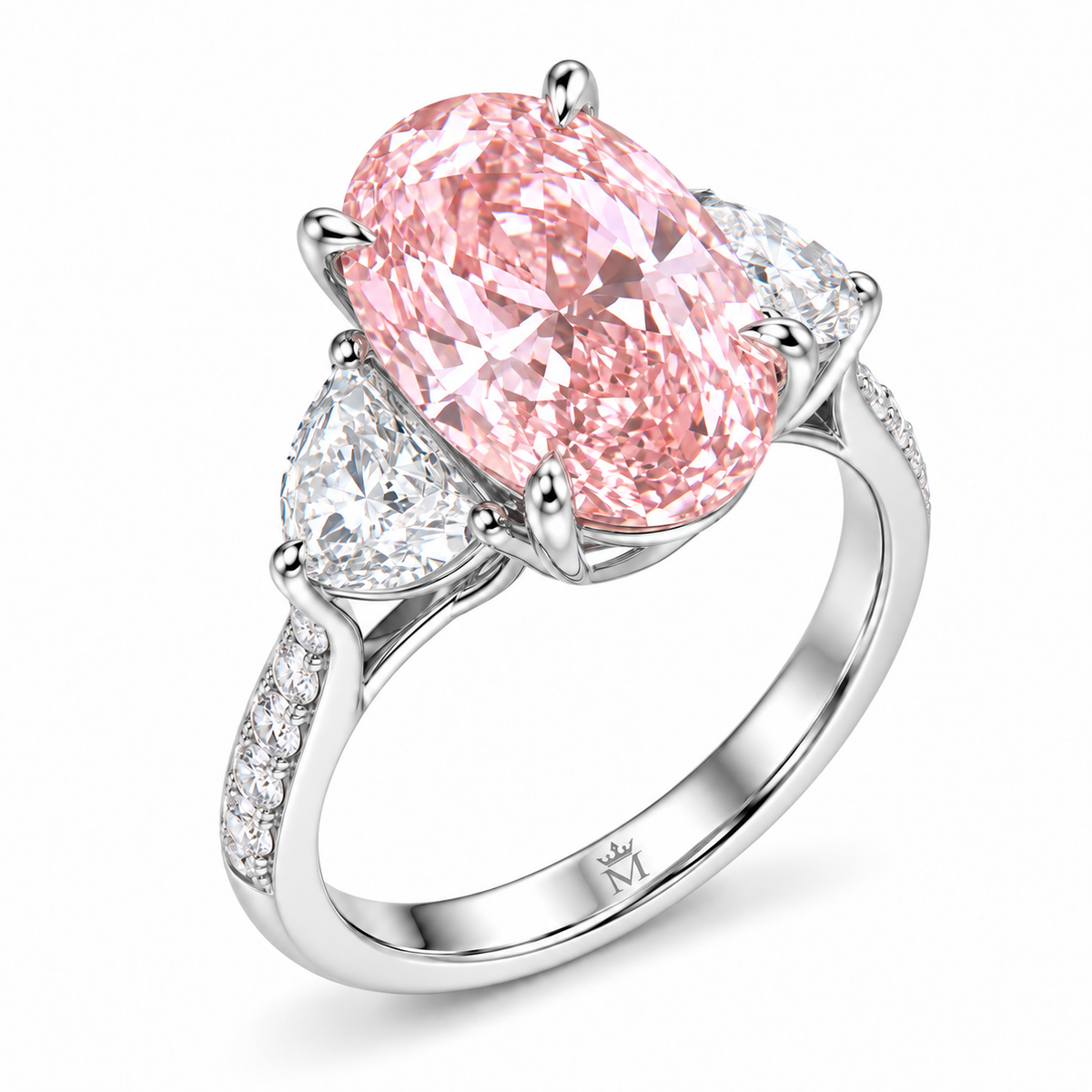 7 Carat Oval Pink Lab-Grown Diamond Ring with 1.8 CTW White Diamond Accents | Custom Engagement Ring | MISSISSI