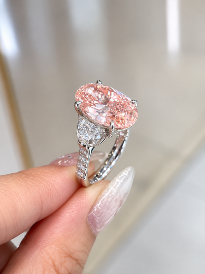 7 Carat Oval Pink Lab-Grown Diamond Ring with 1.8 CTW White Diamond Accents | Custom Engagement Ring | MISSISSI