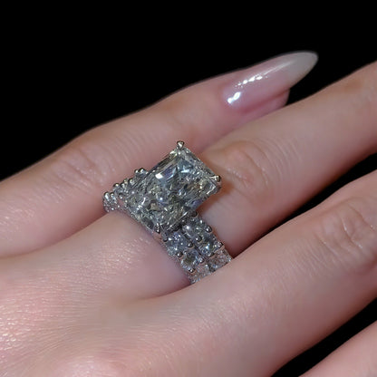 6-Carat Square Radiant Diamond Ring with Full Eternity Band - D Color VVS Lab-Grown Set