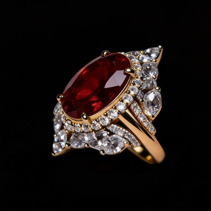6-Carat Cultivated Ruby & Diamond Ring Set - 3-Piece Luxury Stackable Bridal Set in 14K Gold 18KGold