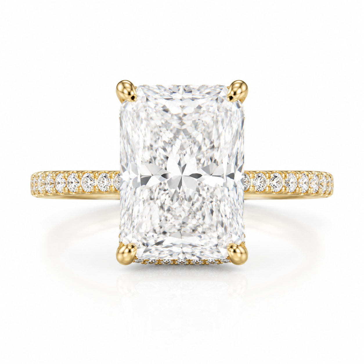 4 carat radiant cut lab grown diamond ring D color VVS hidden halo