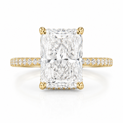 4 carat radiant cut lab grown diamond ring D color VVS hidden halo