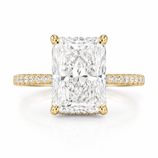 4 carat radiant cut lab grown diamond ring D color VVS hidden halo