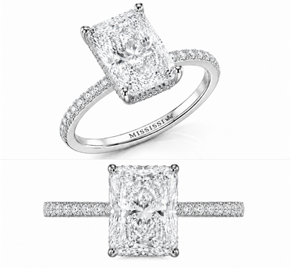 4 carat radiant cut lab grown diamond ring D color VVS hidden halo