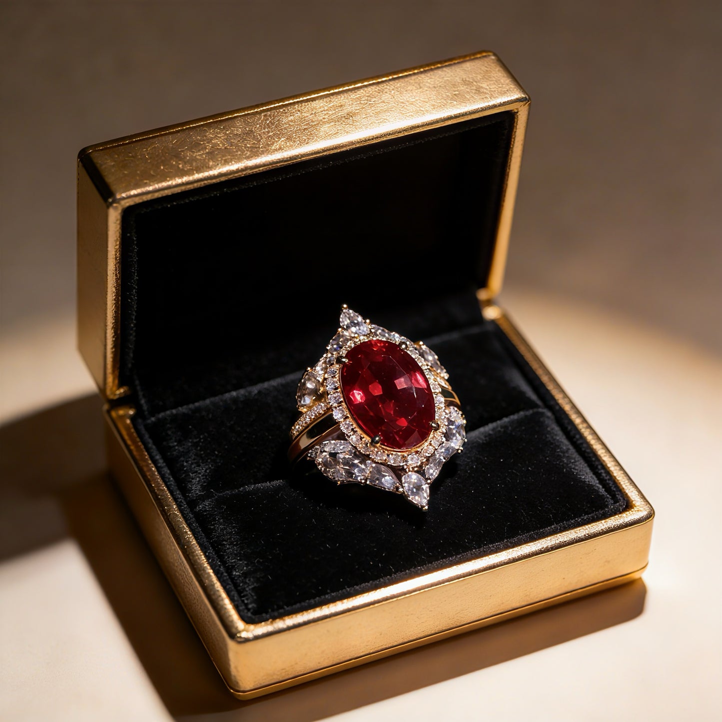 6-Carat Cultivated Ruby & Diamond Ring Set - 3-Piece Luxury Stackable Bridal Set in 14K Gold 18KGold